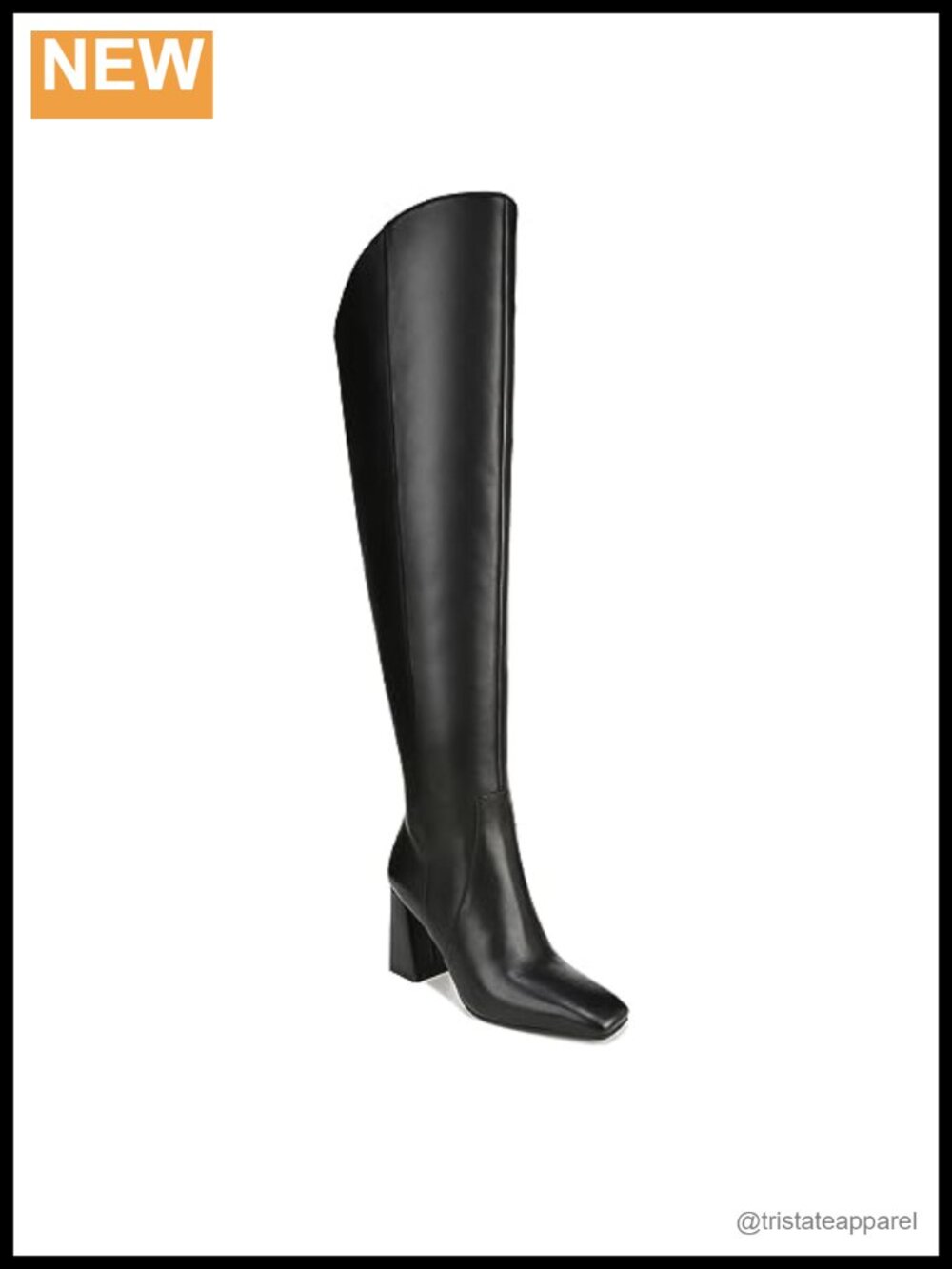 Over the Knee Leather Boots Square Toe Block Heel Side Zip